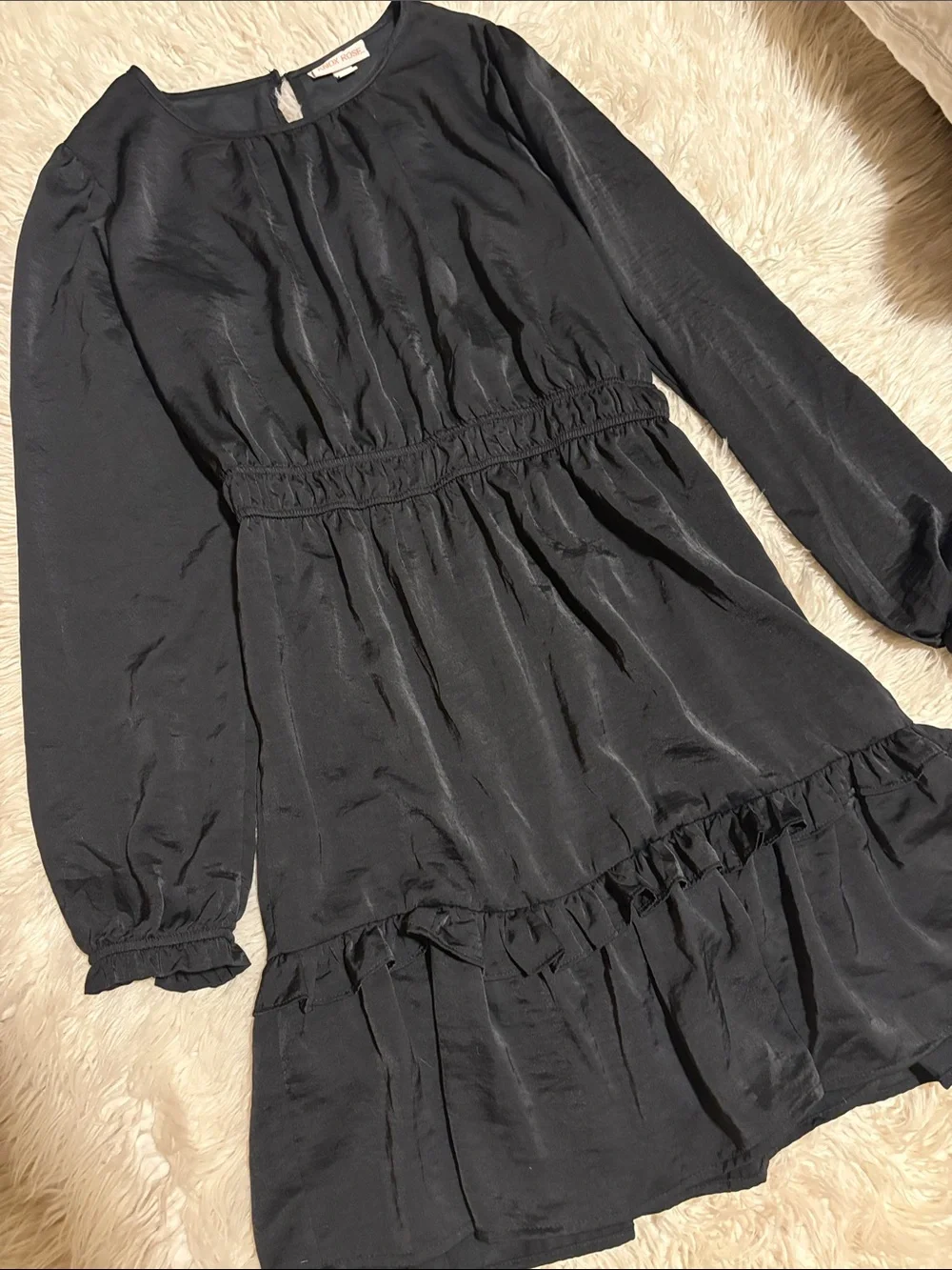 Knox Rose Black Long-Sleeve Ruffle Hem Dress